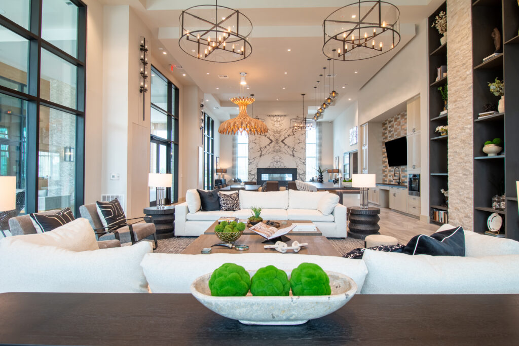 Spacious clubhouse lounge area for residents at Potranco Commons