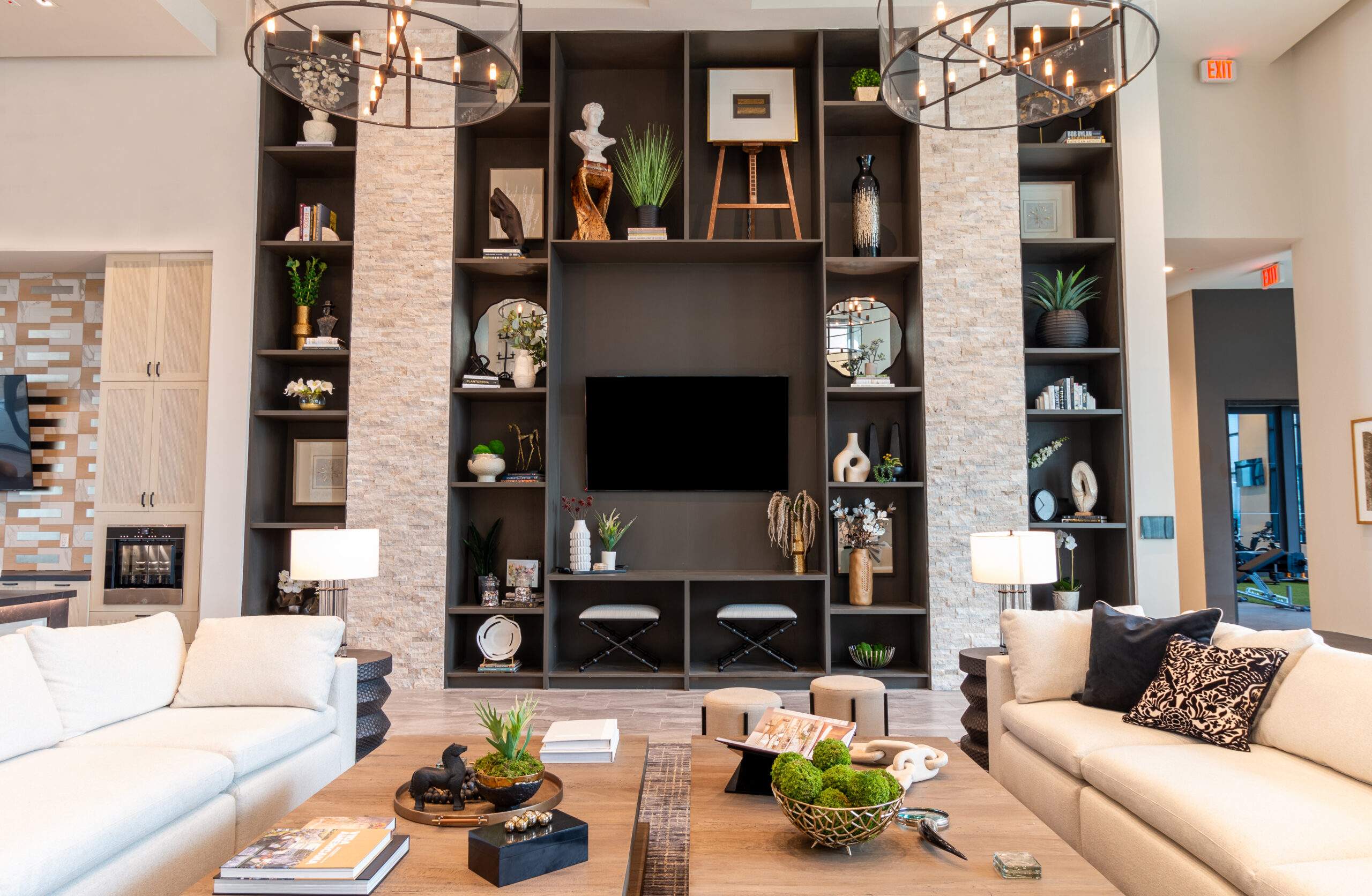 Elegant resident clubhouse with lounge seating at Potranco Commons